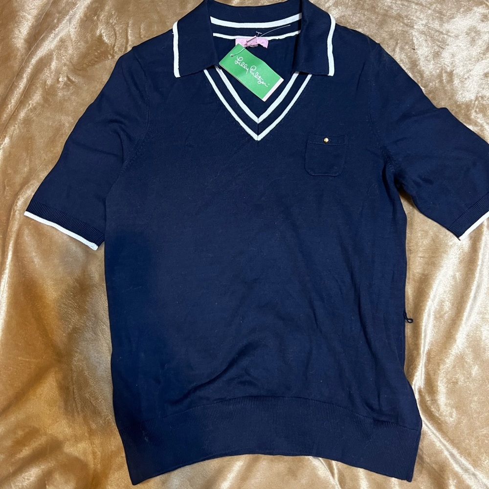 Lilly Pulitzer Navy Polo with White Trim